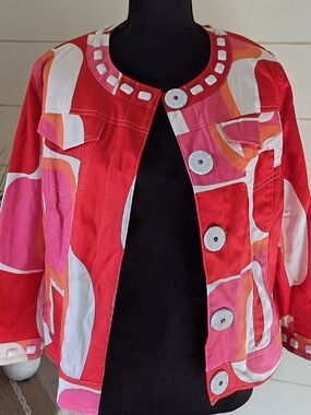 Vintage Y2K Margaret Frances Abstract Colorblock Mod Wearable Art Jacket Size 12